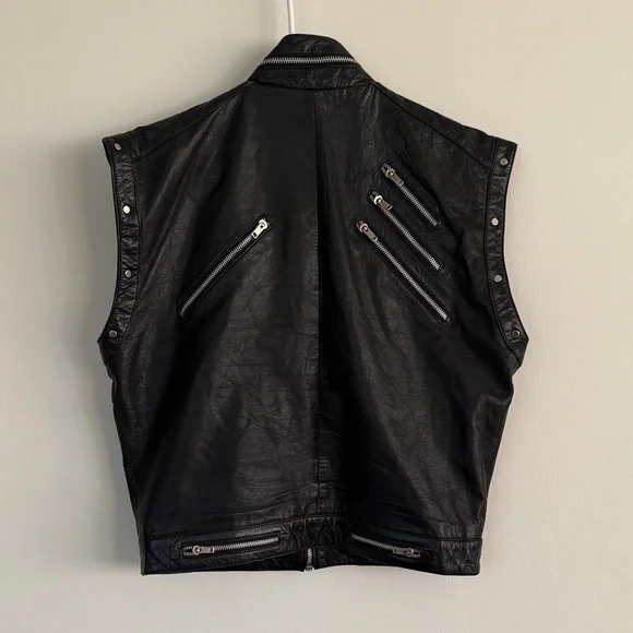 Vintage 80s Black Leather Vest - Michael Jackson - Picture 5 of 5